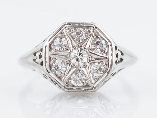 Antique Engagement Ring Art Deco .33 Single Cut Diamonds in 18k White Gold