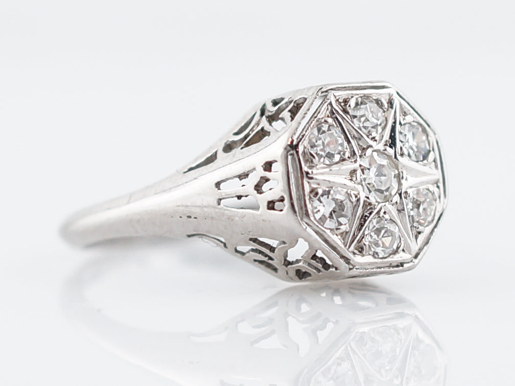 Antique Engagement Ring Art Deco .33 Single Cut Diamonds in 18k White Gold