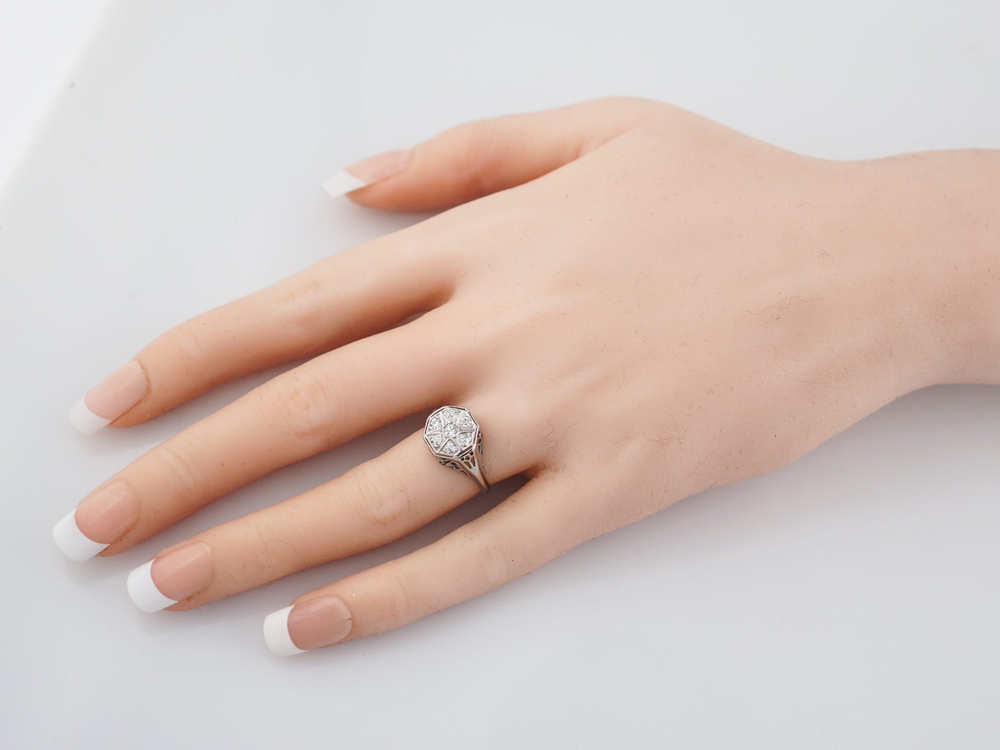 Antique Engagement Ring Art Deco .33 Single Cut Diamonds in 18k White Gold