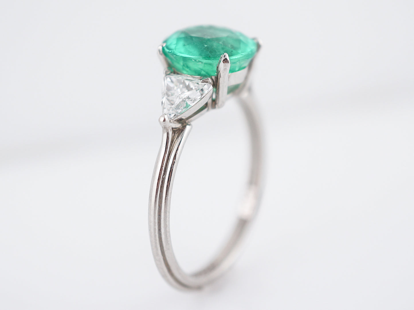 ***RTV***Right Hand Ring Modern 2.51 Round Cut Emerald & .55 Trilliant Cut Diamonds in Platinum