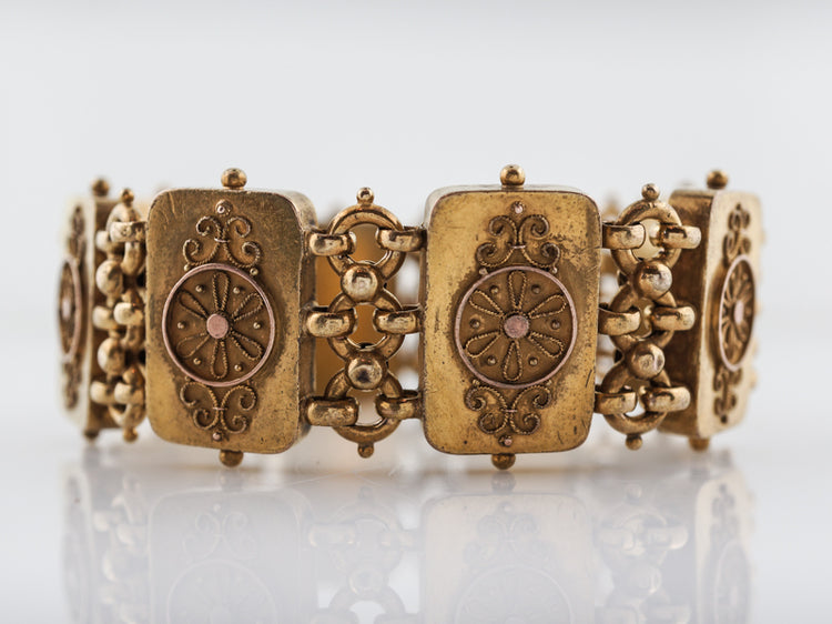 Antique Bracelet Victorian Etruscan Revival in 14k Yellow Gold