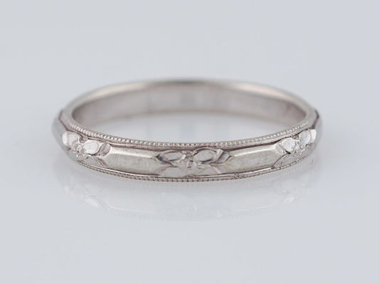 Antique Wedding Band Art Deco Floral Engraved in 14k White Gold