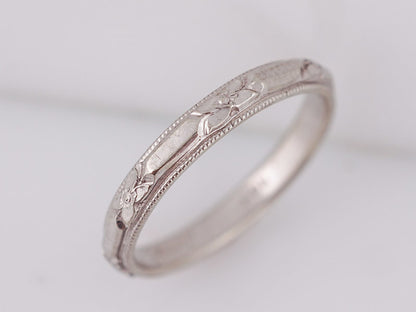 Antique Wedding Band Art Deco Floral Engraved in 14k White Gold
