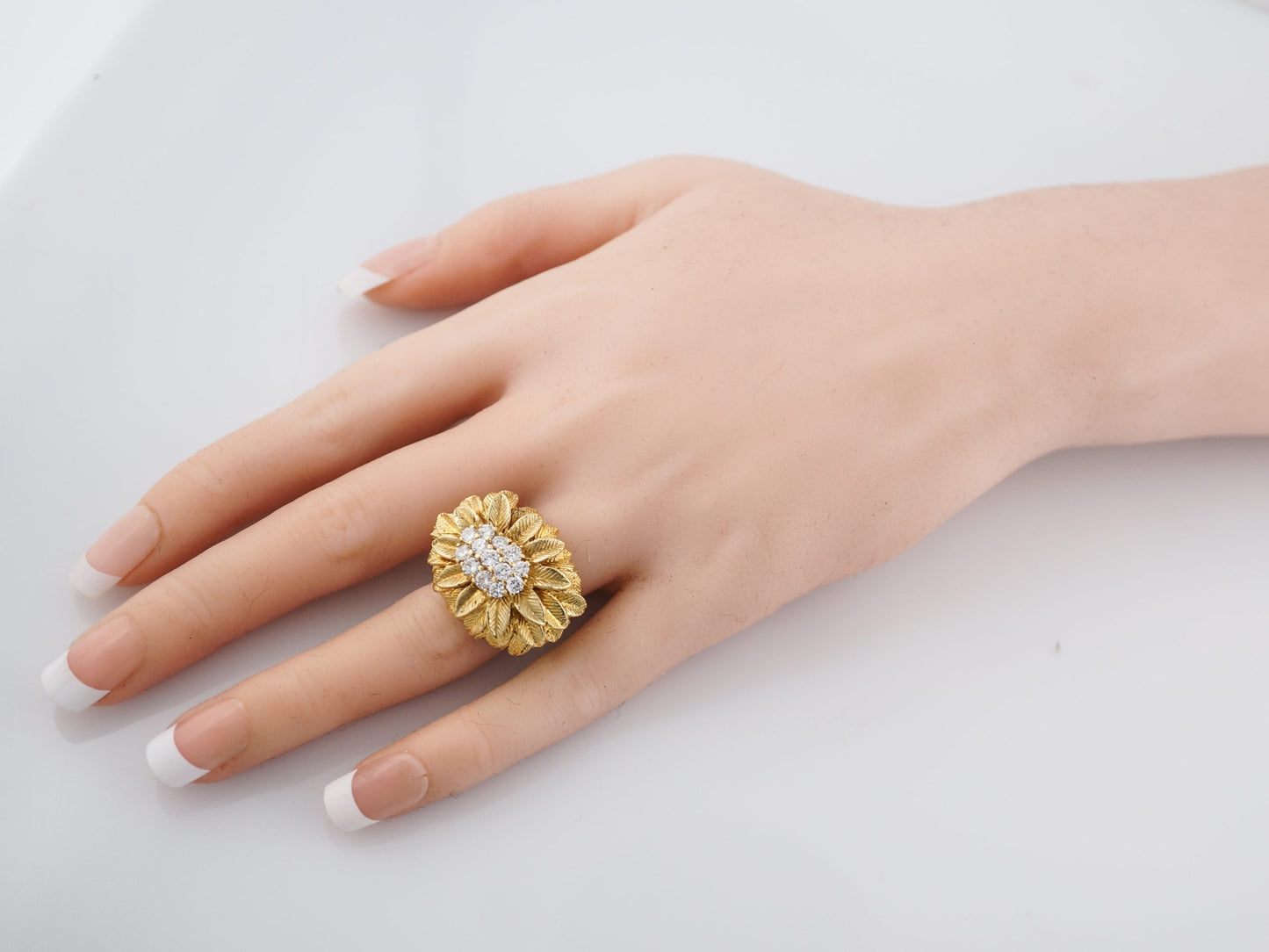 Vintage Right Hand Ring Mid Century 1.04 Round Brilliant Cut Diamonds in 14k Yellow Gold