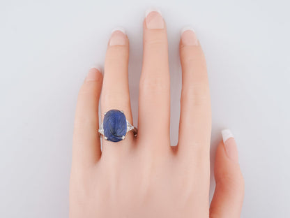 Antique Right Hand Ring Art Deco/Mid Century 11.12ct No Heat Cabochon Cut Sapphire in Platinum