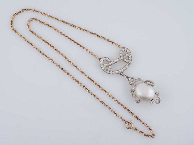 Antique Art Nouveau 18.00ct Pearl Necklace in 14k White and Yellow Gold