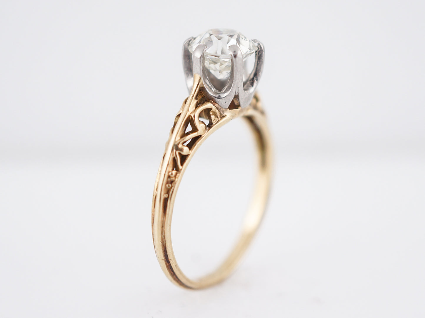 Antique Engagement Ring Art Deco .93 Old European Cut Diamond in 14k Yellow Gold & Platinum