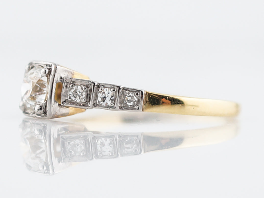 Vintage Engagement Ring Retro .38 Old European Cut Diamond in 14k Yellow Gold & Platinum