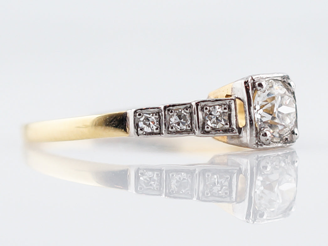 Vintage Engagement Ring Retro .38 Old European Cut Diamond in 14k Yellow Gold & Platinum