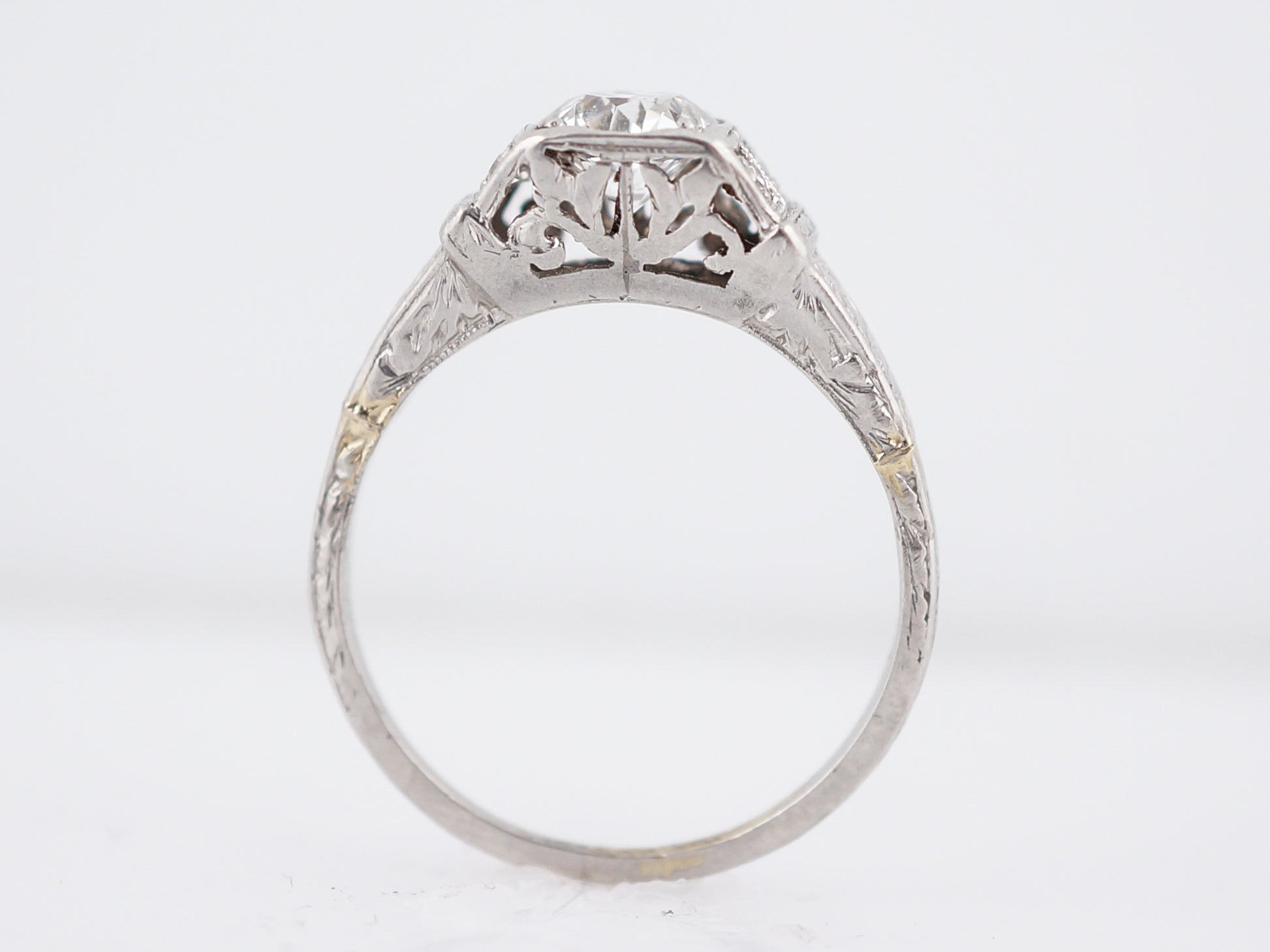 Antique 1930's Diamond Engagement Ring Art Deco Engraved