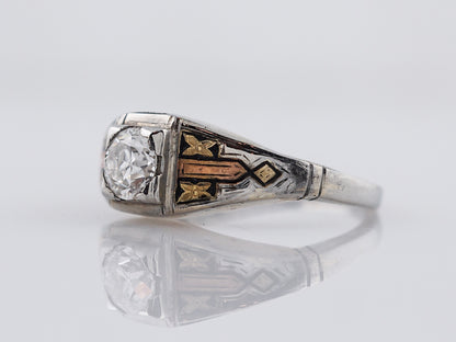 Antique Engagement Ring Art Deco .58ct Old European Cut Diamond in 18k Yellow, White & Rose Gold