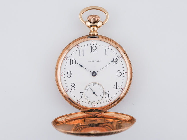 Antique Waltham 15J Pocket Watch Art Deco in 14k Yellow Gold