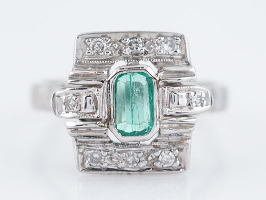 Antique Right Hand Ring Art Deco .32 Emerald Cut Emerald in 14k White Gold