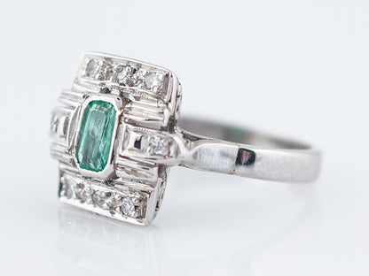 Antique Right Hand Ring Art Deco .32 Emerald Cut Emerald in 14k White Gold