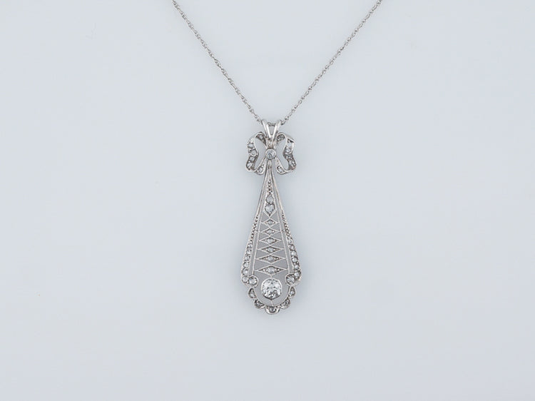 Antique Necklace Art Deco .29 Old European Cut Diamond in Platinum