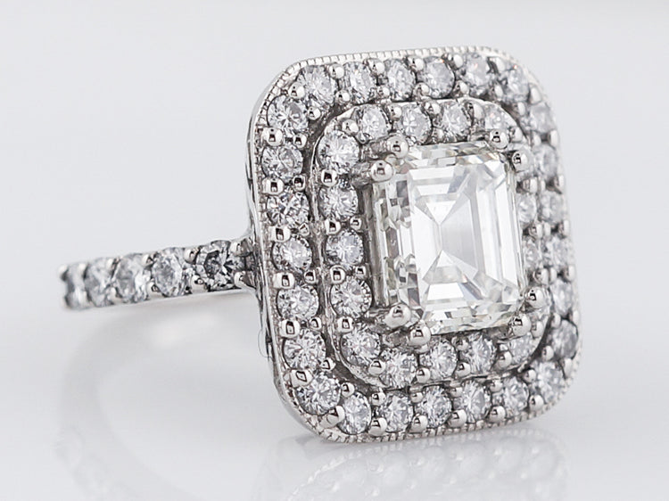 Vintage Right Hand Ring Mid-Century 2.41 Emerald Cut Diamond in Platinum