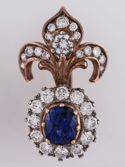 ***RTV***Antique Style Earrings Modern 1.46 Oval Cut Sapphires & 1.30 Round Brilliant Cut Diamonds in 14k Yellow Gold