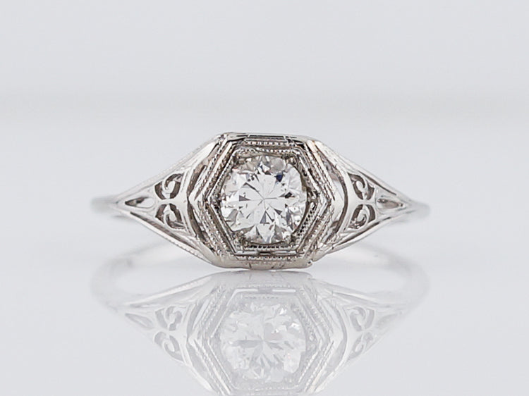 Antique Engagement Ring Art Deco .54 Old European Cut Diamond in 18k White Gold