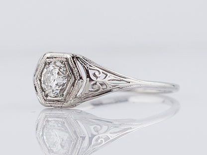 Antique Engagement Ring Art Deco .54 Old European Cut Diamond in 18k White Gold