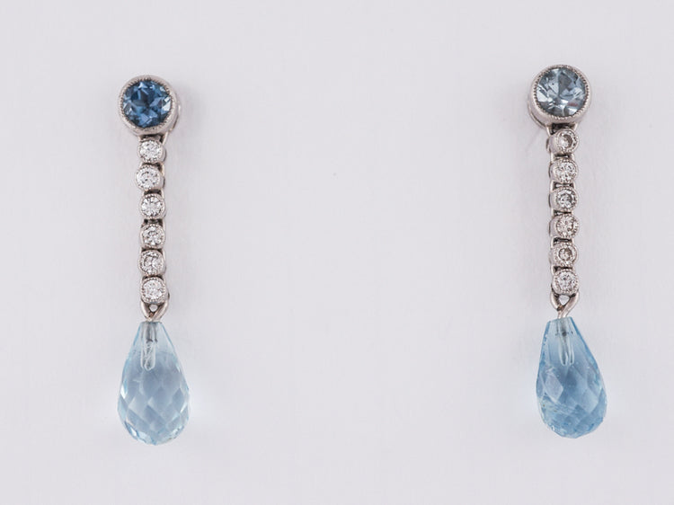 Modern Earrings .60 Aquamarine and .50 Round Brilliant Cut Diamonds in 14k White Gold