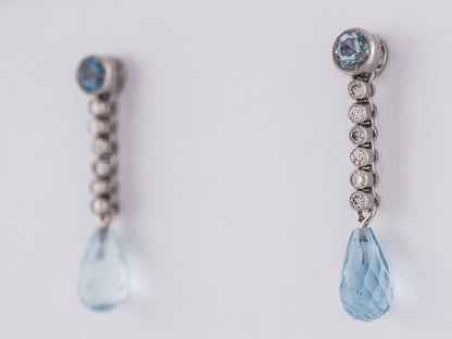 Modern Earrings .60 Aquamarine and .50 Round Brilliant Cut Diamonds in 14k White Gold