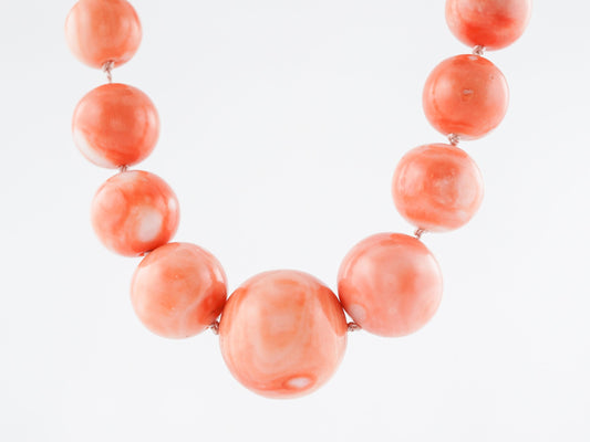 Modern Pink Coral Carved Bead Necklace