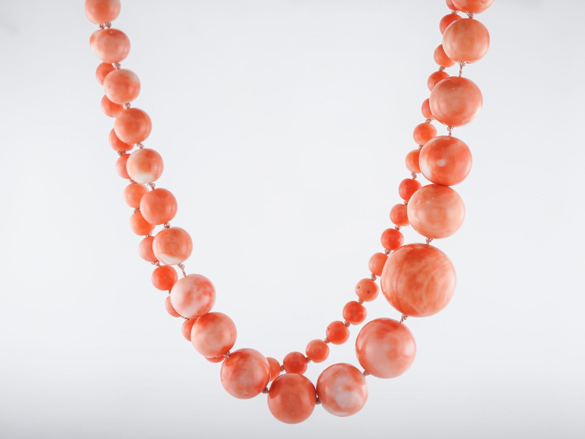 Modern Pink Coral Carved Bead Necklace