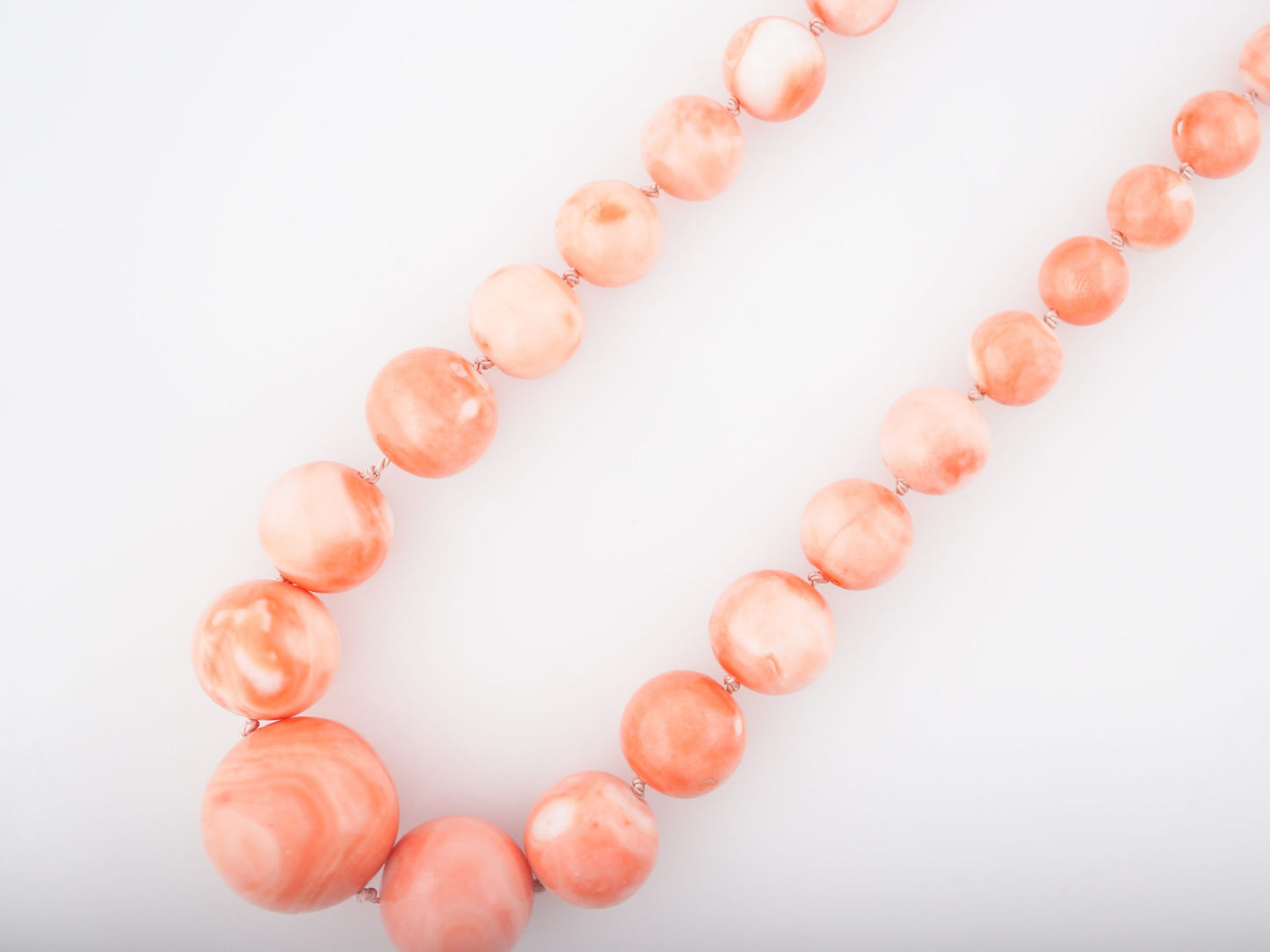 Modern Pink Coral Carved Bead Necklace