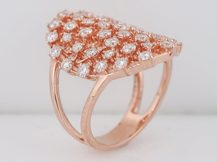 Modern Right Hand Navette Ring 1.44 Round Brilliant Cut Diamonds in 14k Rose Gold