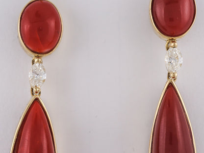 ***RTV***Vintage Mid-Century Earrings .50 Marquis Cut Diamonds & Coral in 18k Yellow Gold