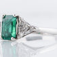 Vintage Right Hand Ring Mid-Century 1.41 Emerald Cut Emerald & 1.08 Trilliant Cut Diamonds in Platinum