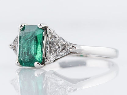 Vintage Right Hand Ring Mid-Century 1.41 Emerald Cut Emerald & 1.08 Trilliant Cut Diamonds in Platinum