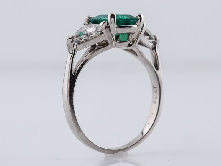 Vintage Right Hand Ring Mid-Century 1.41 Emerald Cut Emerald & 1.08 Trilliant Cut Diamonds in PlatinumComposition: Platinum