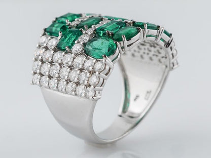 Right Hand Ring Modern 2.25 Oval/Emerald Cut Emeralds & 1.79 Round Brilliant Cut Diamonds in 18k White Gold
