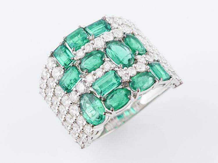 Right Hand Ring Modern 2.25 Oval/Emerald Cut Emeralds & 1.79 Round Brilliant Cut Diamonds in 18k White GoldComposition: Platinum