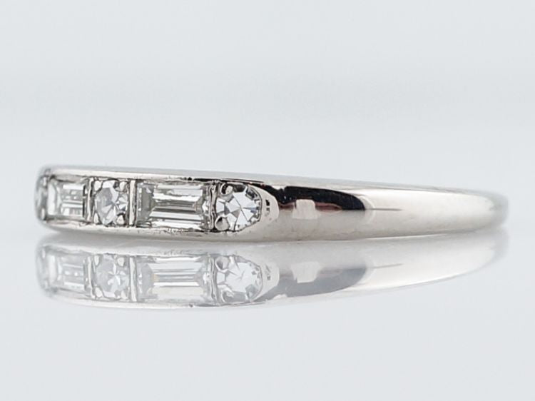 Antique Wedding Band Art Deco .35 Baguette & Single Cut Diamonds in Platinum