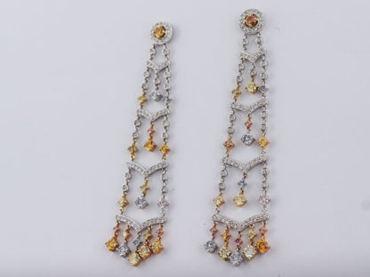 Dangle Earrings Modern 4.17 Round Brilliant Cut Diamonds in 14k White and Yellow Gold