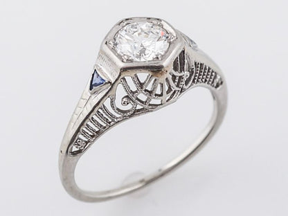 Antique Engagement Ring Art Deco .62 Round Brilliant Cut Diamond in 18k White Gold