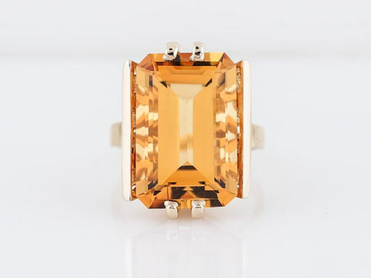 Vintage Cocktail Ring Mid-Century 10.33 Emerald Cut Citrine in 14k Yellow Gold