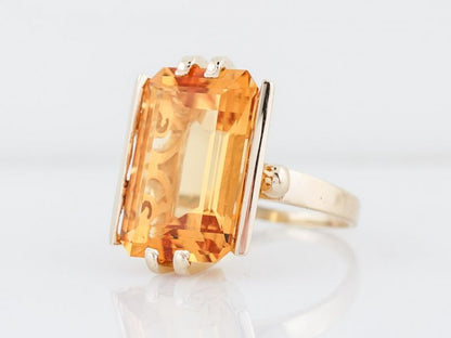 Vintage Cocktail Ring Mid-Century 10.33 Emerald Cut Citrine in 14k Yellow Gold