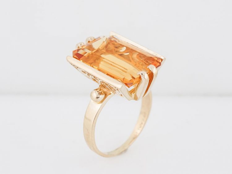 Vintage Cocktail Ring Mid-Century 10.33 Emerald Cut Citrine in 14k Yellow Gold