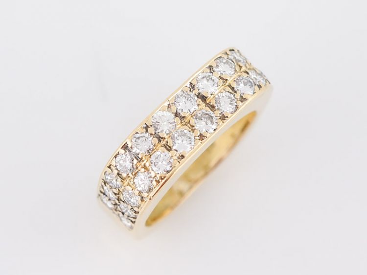 Right Hand Ring Modern Pave 1.30 Round Brilliant Cut Diamonds in 14k Yellow Gold