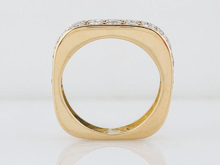 Right Hand Ring Modern Pave 1.30 Round Brilliant Cut Diamonds in 14k Yellow Gold