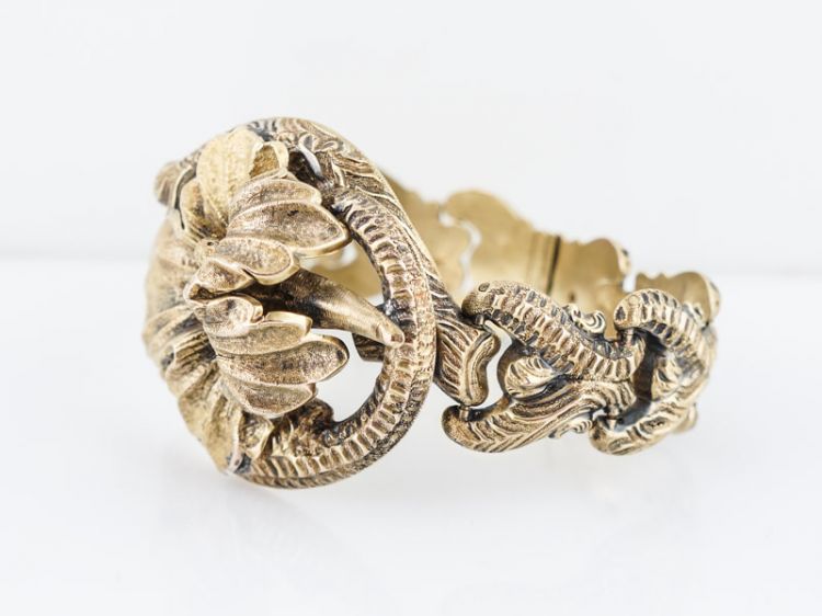Antique Bracelet Early Victorian in 14k Yellow Gold Floral Motif