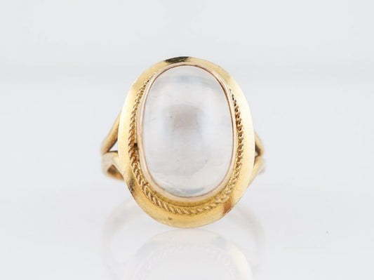 Vintage Right Hand Ring Mid-Century 6.94 Cabochon Cut Moonstone in 18k Yellow Gold