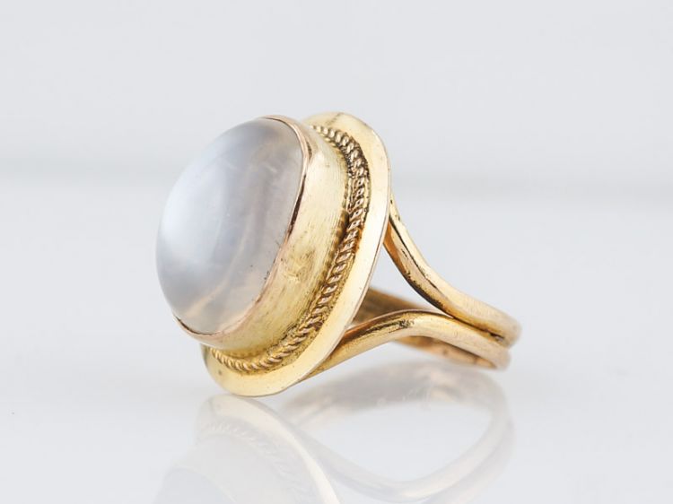 Vintage Right Hand Ring Mid-Century 6.94 Cabochon Cut Moonstone in 18k Yellow Gold