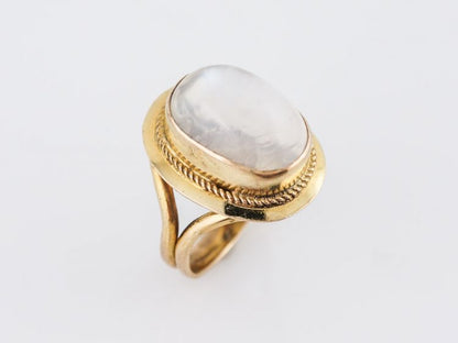Vintage Right Hand Ring Mid-Century 6.94 Cabochon Cut Moonstone in 18k Yellow Gold