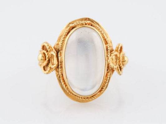 Vintage Right Hand Ring Mid-Century 3.93 Cabochon Cut Moonstone in 14k Yellow Gold