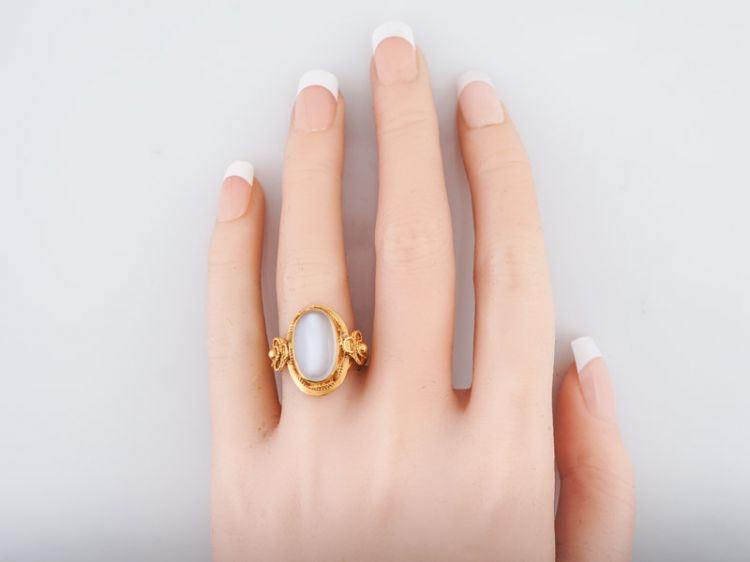 Vintage Right Hand Ring Mid-Century 3.93 Cabochon Cut Moonstone in 14k Yellow Gold