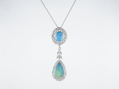 Necklace Modern 3.16 Oval & Pear Cut Opals & .63 Round Brilliant Cut Diamonds in 18K White Gold